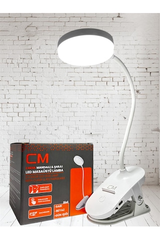 Cm 3 Işık Modlu Led Masa Lambası Mandallı, Usb Şarjlı, Taşınabilir Beyaz