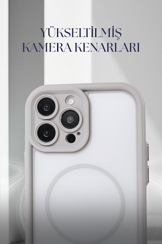 Apple Uyumlu iPhone 13 Pro Max Kamera Korumalı Magsafe Wireless Şarj Özellikli Mat Silikon Gri Renkli Silikon Telefon Kılıfı Gri