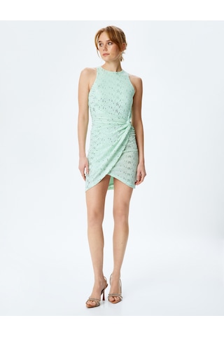 Koton Simli Halter Yaka Kolsuz Bodycon Mini Elbise Yeşil 5sak80041fk Yeşil