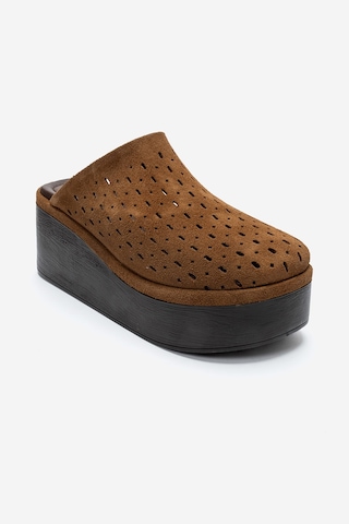 Luvishoes Lune Toprak Süet Hakiki Deri Delikli Kadın Dolgu Topuklu Terlik
