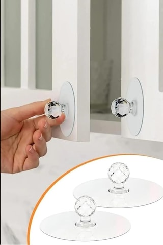 Lexroo 4 Adet Kristal Kulplu Yapışkanlı Şeffaf Dolap Kulbu Ve Askı Aparatı, Dekoratif Ve Fonksiyonel