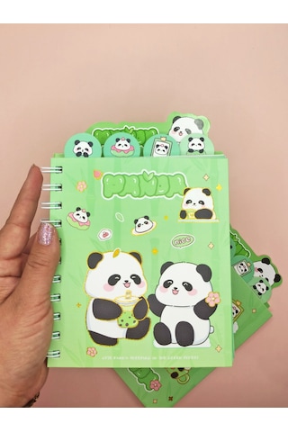 Sevimli Panda Ayraçlı A5 Not Defteri 14x18 Cm - Panda Bff Yeşil
