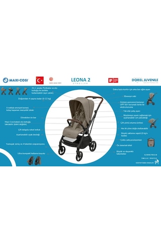 Maxi-Cosi Leona2 Çift Yönlü Uzatılabilir Sırt Desteği Tam Yatabilir Seyahat Sistem Olabilen Bebek Arabası Twillic Truffle