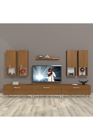 Decoraktiv Eko 8da Slm Krom Ayaklı Tv Ünitesi Tv Sehpası Ceviz