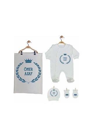 Pia Baby Gl 2008 İsme Özel Taçlı Beşli Tulum Set Mavi
