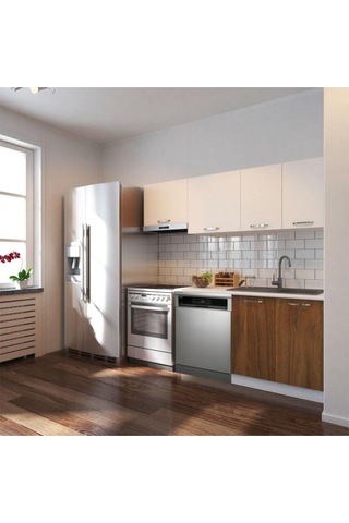 Ulzza Hazır Mutfak Dolabı 200 Cm Beyaz Laminat Tezgah Dahil-bulaşık Makinesi Yeri Mevcut-mat Ceviz