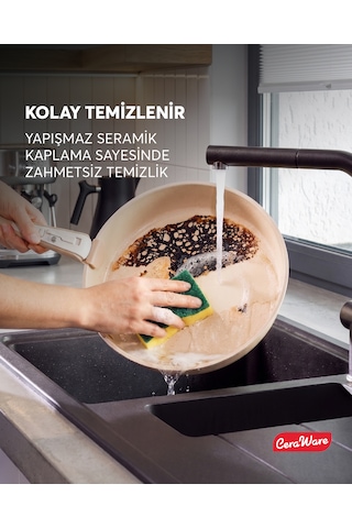 Ceraware Hona Made in Korea Seramik Yapışmaz Tencere Tava Seti 9 Parça Tak Çıkar Saplı İç İçe Geçebilen Set