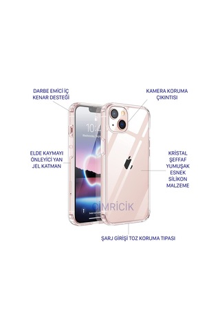 Apple Uyumlu iPhone 13 Kilif 6.1 Seffaf Silikon Kamera Korumali Alti Tipali 511402271