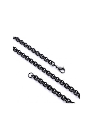 Premium Parlak Ve Şık Mariner Zincir Erkek 316l Çelik Kolye 6mm 55cm 3183eck048 - Siyah Renk
