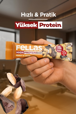 Fellas Yer Fıstığı ve Kakaolu Yüksek Protein Bar 45 Gr x 12 Adet