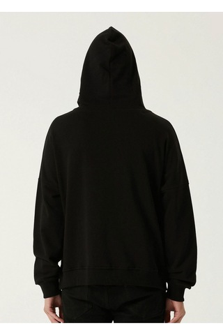 Unisex Oversize Minimal Bear Baskılı Kapüşonlu Sweatshirt Siyah