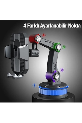 Polham Ultra Güçlü Vantuzlu Torpido Üstü Ve Cama Yapışan Araç İçi Telefon Tutucu, Yatay Dikey Kullanımlı