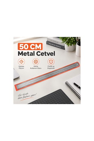 Metal Cetvel 50 Cm Gri