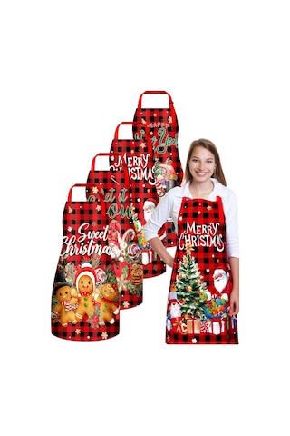 4 Adet Su Geçirmez Çiçek Önlük Seti Ayarlanabilir Çiçek Mutfak Önlüğü Kırmızı Siyah, Noel Cüceleri Diğer
