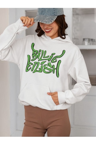 Sevbano Tasarım Billie Eilish Baskılı Unisex Oversize Tasarım Şarkıcı Hoo Beyaz