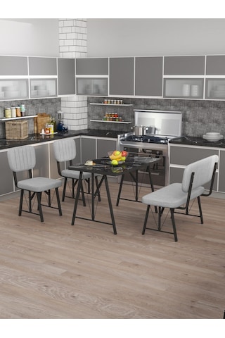 Hayat 70x110cm Sabit Bendir Mutfak Masası, Mutfak Masası Takımı, Yemek Masası, 2 Sandalye 1 Bench - Açık Gri Açık Gri