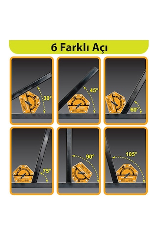 Magnethink Manyetik Kaynak Gönyesi Güçlü Mıknatıslı Aç Kapa Özellikli 6 Açılı Kolay Temizlenebilen Turuncu 1 Adet