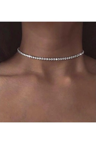 Limezon Gümüş Renk Zirkon Kadın Su Yolu Choker Kolye Altın