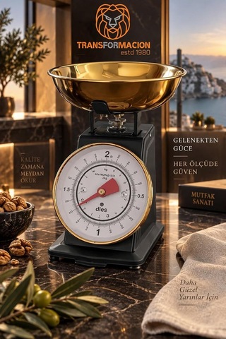 Retro Mutfak Terazisi Siyah Gold Pirinç Kaseli Nostaljik Mekanik Hassas Mutfak Tartısı 2 Kg 723811 Çok Renkli