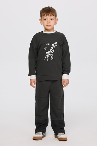 Panço Erkek Çocuk Dinozor Baskı Antrasit Sweatshirt Gri