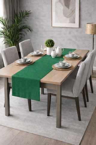 Perdeyap1980 Kadife Dokulu Koyu Yeşil Renk Ada Serisi Runner 40 X 140 Cm Koyu Yeşil