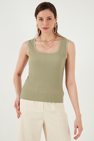 Lela Slim Fit Kalın Dantelli Kare Yaka Bürümcük 2'Li Paket Bayan Atlet 5864979S2 Ekru-Olive