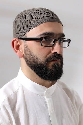 Kahverengi Dantel Detaylı Örme Gold Namaz Takkesi