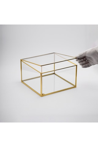 : Büyük Cam Kutu Pirinç & Gold 25x25x15cm