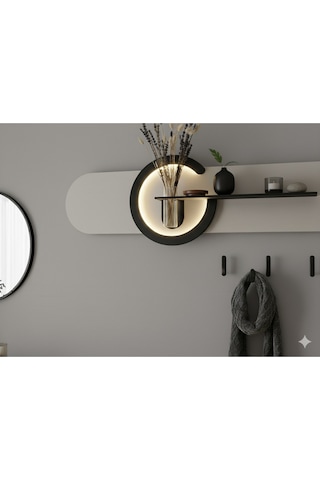 Antoryum Geniş Dekoratif Duvar Rafı Led Işıklı Ahşap İskandinav Tarzı Modern Salon Duvar Rafı Çiçeklik 38x135 Cm Paris Grisi - Antrasit