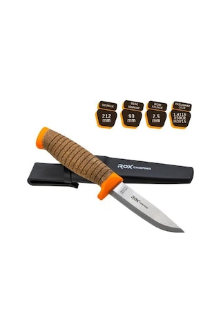 Rox Camping 0321 Bushcraft Plus Paslanmaz Çelik Kamp Bıçağı Turuncu Siyah