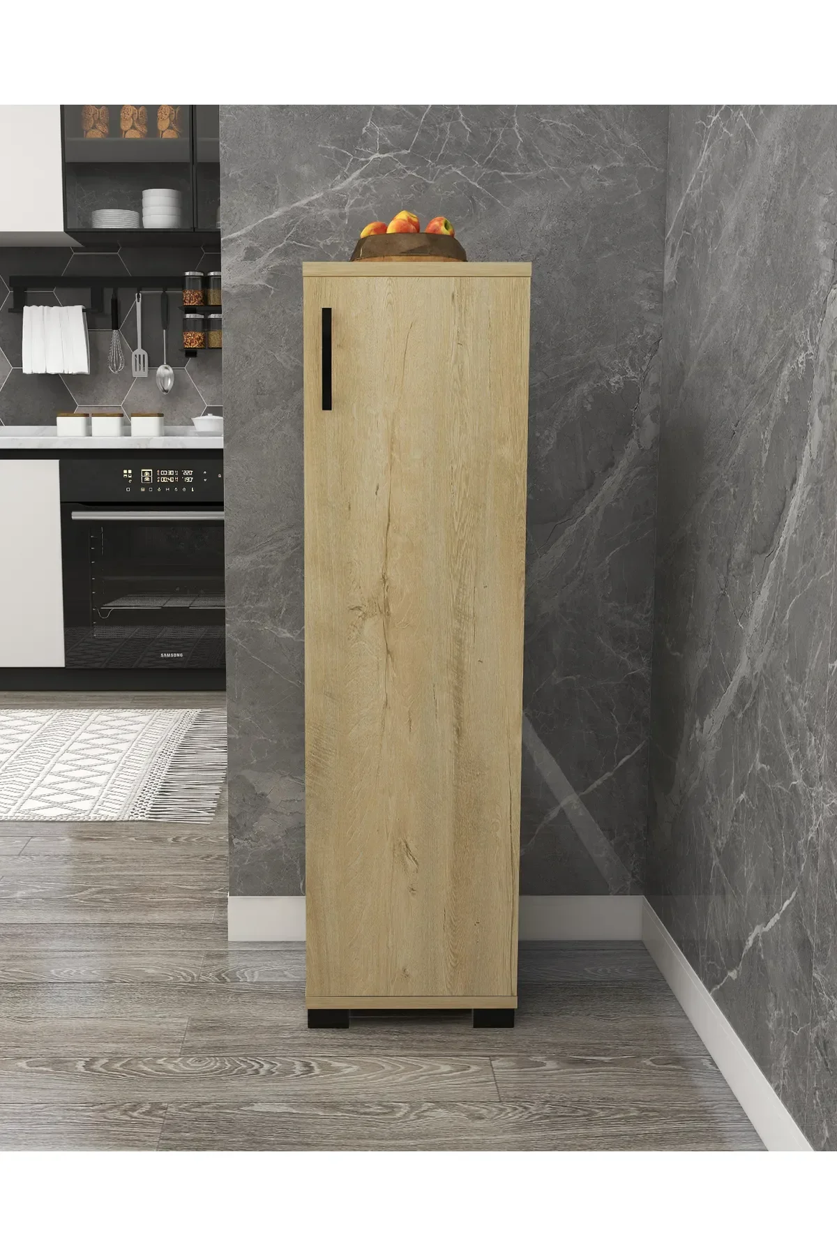 Irmak Dünyası Çok Amaçlı Tek Kapaklı Mini Dolap Erzak Dolabı Banyo Dolabı Meşe