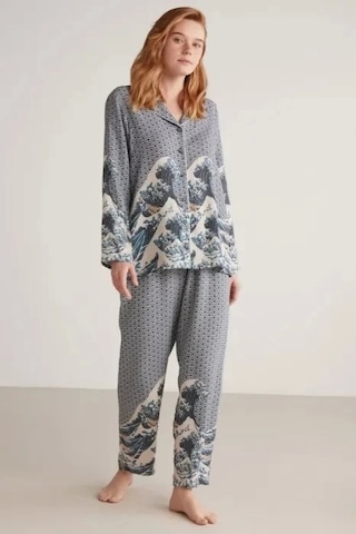 Nautıca W617 Kadın Uzun Kollu Önden Düğmeli Pijama Takımı İndigo