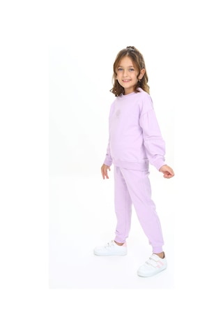 Toontoy Kids Toontoy Kız Çocuk 2'li Takım Baskılı Bisiklet Yaka Kolu Büzgülü Sweatshirt & Beli Paçası Lastikli Cepli Jogger Eşofman Altı - 2 İplik Lila