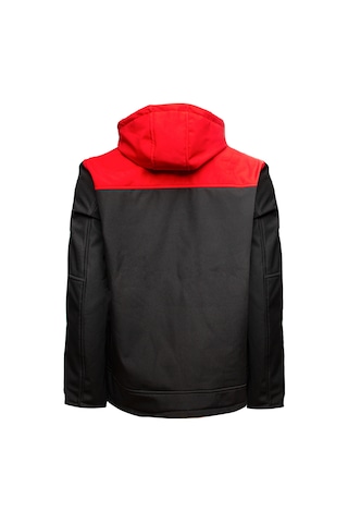 Softshell Kapşonlu Parçalı Mont Siyah - Kırmızı