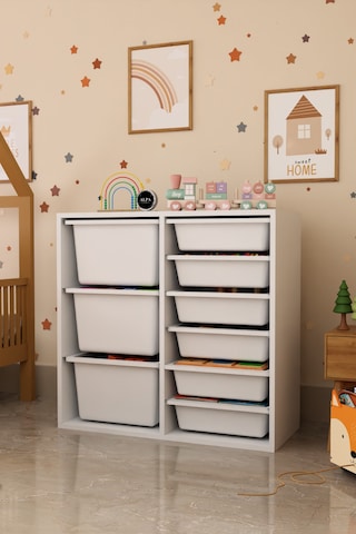 9 Sepetli 2 Bölmeli Oyuncak Dolabı Çok Amaçlı Oyuncak Dolabı Düzenleyici Organizer Beyaz
