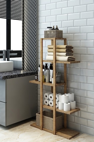 5 Katlı Çok Amaçlı Ahşap Raf Ünitesi - Banyo Organizer 108cm