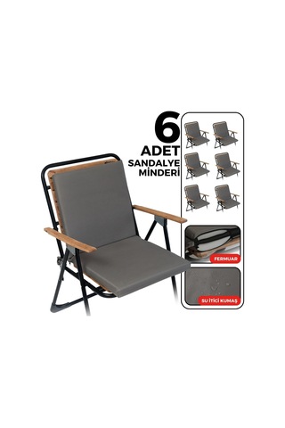 6'li Arkalıklı Sandalye Minderi Su Yağ İtici Sırtlıklı Fermuarlı Bağcıklı Yıkanabilir Balkon Bahçe 40x40 An Çok Renkli
