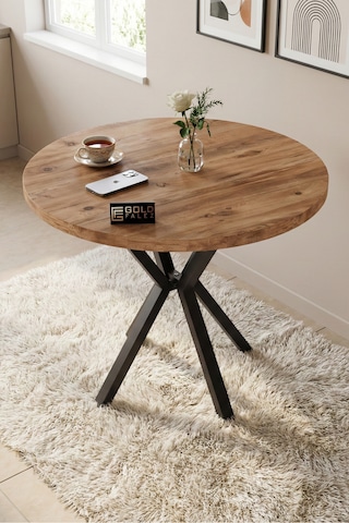 Reyo Falez Mutfak Masası 90 Cm Yuvarlak Masa Modern Metal Ayaklı Cafe Balkon Ofis Yemek Masası 9826 Atlantik Çam Atlantik - Çam