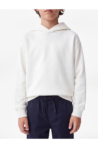 Koton Pamuklu Uzun Kollu Kapşonlu Şardonlu Oversize Sweatshirt Ekru 7wkb10027tk