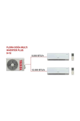 Vestel Flora Doğa 1 Dış + 2 İç Ünite (9+12) Duvar Tipi Multi Inverter Plus Klima