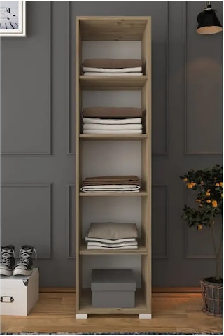 Nisan 40 Cm Açık Ceviz-beyaz 5 Raflı Kiler Tek Kapılı Banyo Ve Elbise Dolabı - Gardırop Açık Ceviz & Beyaz