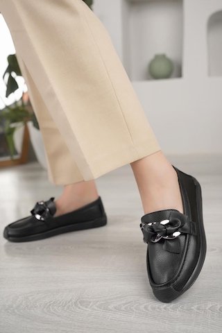 Nesil Shoes Ceylan 57 Siyah Zincir Tokalı Kadın Ayakkabı-siyah Siyah