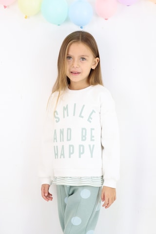 Kız Çocuk Smile And Happy Baskılı Kalın Eşofman Takımı Beyaz