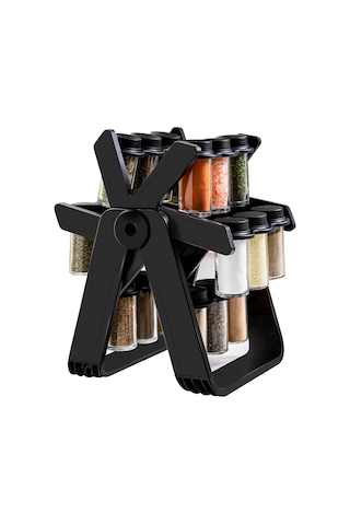 Sones 18'i 1 Arada Dönen Dönme Dolap Mutfak Sos Şişesi Tutucu Seti Siyah