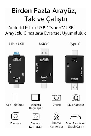 Çok Fonksiyonlu 6 In 1 Otg Kart Okuyucu Telefon -tablet Pc Uyumlu