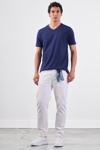 Dufy Lacivert V Yaka Pamuklu Düz Renk Slim Fit Erkek T-shirt Lacivert