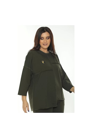 Lady Majestic Cotton 1. Kalite Büyük Beden Özel Tasarım Eşofman Takımı Haki