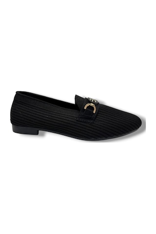 Ceylan Shoes 160-26 Triko Taşlı Toka Anatomik Kadın Babet Sıyah