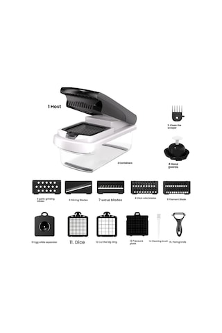 Techbloom 15 İn 1 Çok Amaçlı Mutfak Doğrama Aleti Beyaz Ev Yemekleri İçin Mükemmel Yardımcı Dilimleme Rendeleme Ve Öğütme 15den Fazla Kullanım Parti Ve Toplantılar İçin Ideal 1 Parça