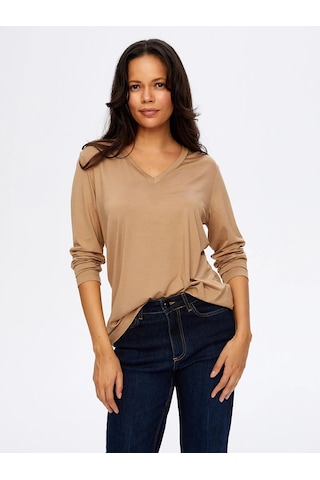 Faik Sönmez V Yaka Kadın Uzun Kol T-shirt W26tsh003 Camel